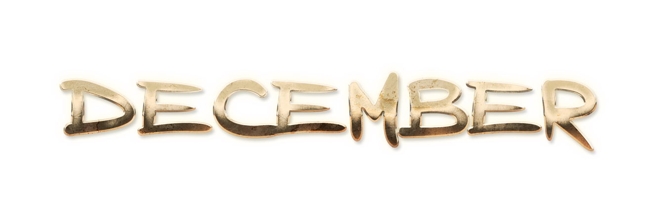 DECEMBER month name, word DECEMBER gold 3D text typography PNG images free